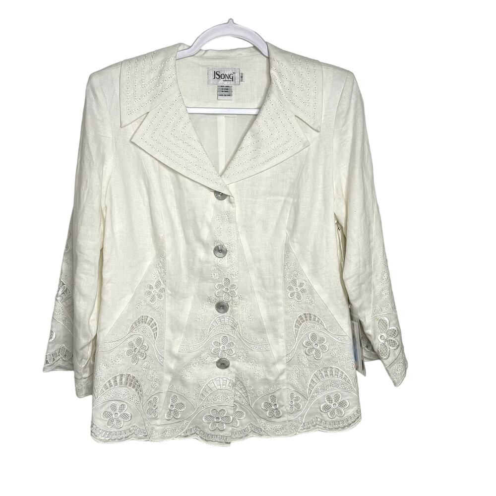 NEW Wms 8 White Linen Blazer Lace Embroidered Formal Elegant Party Easter